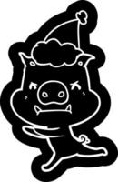 boos cartoon icoon van een varken met een kerstmuts vector