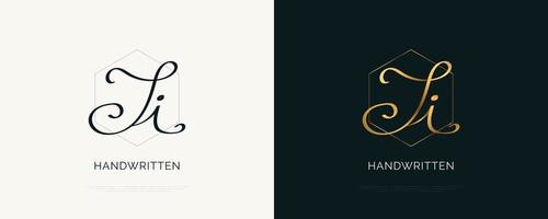 ji eerste handtekening logo-ontwerp met elegante en minimalistische handschriftstijl. eerste j en i-logo-ontwerp voor bruiloft, mode, sieraden, boetiek en zakelijke merkidentiteit vector