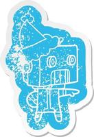 cartoon noodlijdende sticker van een robot met een kerstmuts vector