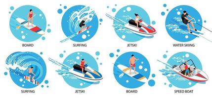 watersport isometrische set vector