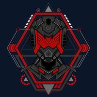 illustratie vectorafbeelding van cyborg robot ridder in de heilige geometrie ornamenten achtergrond, perfect voor t-shirt design, sticker, poster, koopwaar en e-sport logo vector