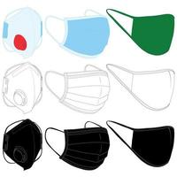 medisch gezichtsmasker. verschillende soorten chirurgisch masker ter bescherming tegen virussen en aandoeningen van de luchtwegen. bescherming van de luchtwegen. vector