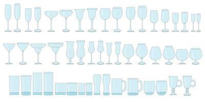 kleur glazen voor wijn, champagne, whisky, cognac. soorten glazen voor alcoholische en niet-alcoholische dranken. vector