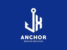 logo ontwerp x anker artistiek alfabet voor boot schip marine nautisch vervoer gratis vector