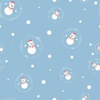 vrolijk kerstfeest naadloos patroon, glazen bol met sneeuwpop op blauwe achtergrond, vectorillustratie vector