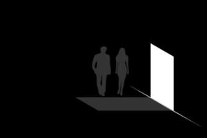 silhouet van mannen en vrouwen lopen 's nachts de kamer binnen, vectorillustratie vector
