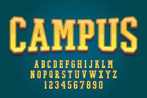 decoratieve campus lettertype en alfabet vector