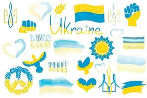 set van nationale symbolen in de kleuren van de Oekraïense vlag vector
