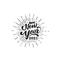 gelukkig 2021 nieuwjaarswenskaart. vakantie vectorillustratie met belettering samenstelling en burst. vector