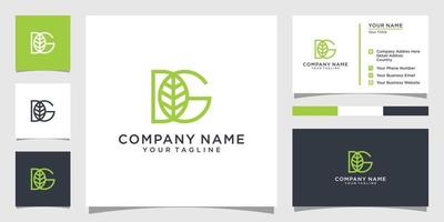 beginletter dg met blad luxe logo, groen blad sjabloon vector embleemontwerp.