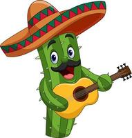 cartoon Mexicaanse cactus die gitaar speelt vector
