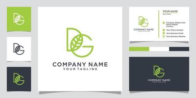 beginletter dg met blad luxe logo, groen blad sjabloon vector embleemontwerp.