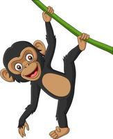 cartoon baby chimpansee hangend in boomtak vector