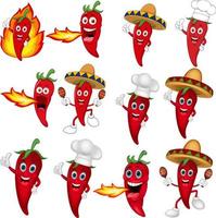 set van rode chili pepers cartoon vector