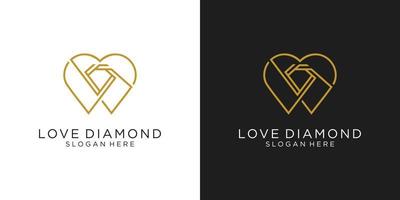 liefde diamant logo vector design lijnstijl.