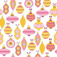 naadloos patroon van kerstballen. vector handgetekende illustratie van retro decoraties voor de feestdagen. schattig pastel palet.