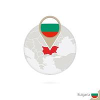 bulgarije kaart en vlag in cirkel. kaart van bulgarije, bulgarije vlag pin. kaart van bulgarije in de stijl van de wereld. vector