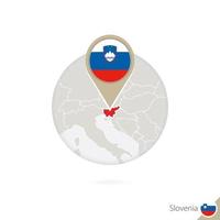 Slovenië kaart en vlag in cirkel. kaart van slovenië, slovenië vlag pin. kaart van slovenië in de stijl van de wereld. vector