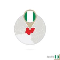 nigeria kaart en vlag in cirkel. kaart van nigeria, nigeria vlag pin. kaart van nigeria in de stijl van de wereld. vector