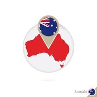 Australië kaart en vlag in cirkel. kaart van australië, australië vlag pin. kaart van australië in de stijl van de wereld. vector