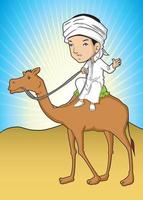 moslim man rijdt op een kameel op het dessert vector