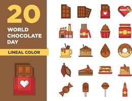 wereld chocolade dag lineaire icon set vector