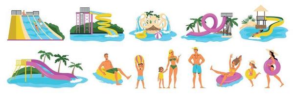 waterpark flat set vector