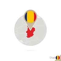 Tsjaad kaart en vlag in cirkel. kaart van Tsjaad, Tsjaad vlag pin. kaart van Tsjaad in de stijl van de wereld. vector