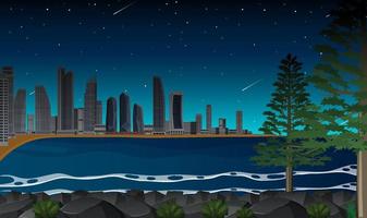 strand stad bij nacht achtergrond vector