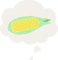 cartoon maïs en gedachte zeepbel in retro stijl vector