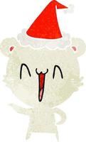 lachende ijsbeer retro cartoon van een dragende kerstmuts vector