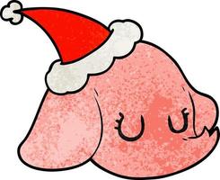 getextureerde cartoon van een olifantengezicht met een kerstmuts vector