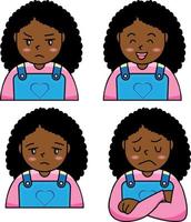 set van Afro-Amerikaanse meisjes die emoties tonen vector