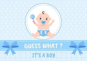 geboorte foto is het een jongen met een baby afbeelding en blauwe kleur achtergrond cartoon illustratie voor wenskaart of uithangbord? vector