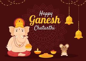 gelukkige ganesh chaturthi van festival in india om zijn aankomst op aarde te vieren in vlakke stijl vectorillustratie als achtergrond vector