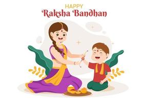 gelukkige raksha bandhan cartoon afbeelding met zus die rakhi om de pols van haar broers bindt om de band van liefde in de viering van het Indiase festival aan te duiden vector