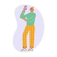 senior vrouw filmt iets aan de telefoon. ouderen platte vectorillustratie. vector