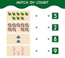 match door telling van cartoon kerst. . match en tel spel. educatief spel voor kleuters en peuters vector