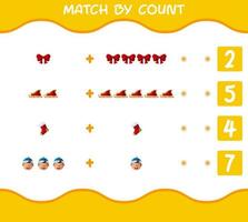 match door telling van cartoon kerst. . match en tel spel. educatief spel voor kleuters en peuters vector