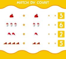 match door telling van cartoon kerst. . match en tel spel. educatief spel voor kleuters en peuters vector