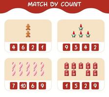 match door telling van cartoon kerst. . match en tel spel. educatief spel voor kleuters en peuters vector