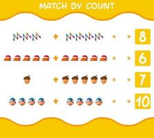 match door telling van cartoon kerst. . match en tel spel. educatief spel voor kleuters en peuters vector