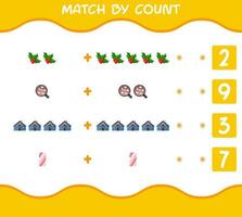 match door telling van cartoon kerst. . match en tel spel. educatief spel voor kleuters en peuters vector