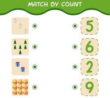 match door telling van cartoon kerst. . match en tel spel. educatief spel voor kleuters en peuters vector