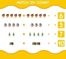 match door telling van cartoon kerst. . match en tel spel. educatief spel voor kleuters en peuters vector