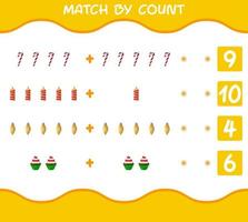 match door telling van cartoon kerst. . match en tel spel. educatief spel voor kleuters en peuters vector