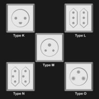 vector illustratie objecten elektrische apparatuur stopcontact plug k,l,m,n,o