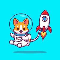 schattige corgi-astronaut met raket cartoon vector pictogram illustratie. dierlijke ruimte pictogram concept geïsoleerde premium vector. platte cartoonstijl