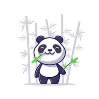 schattige panda eet bamboe cartoon vector pictogram illustratie. dierlijke pictogram concept geïsoleerde premie vector. platte cartoonstijl