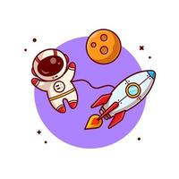 schattige astronaut drijvend met raket op ruimte cartoon vector pictogram illustratie. wetenschap technologie pictogram concept geïsoleerde premium vector. platte cartoonstijl